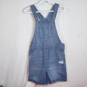 Children's Place Medium Wash Snap Strap Distressed Cotton Overall Short Size 16